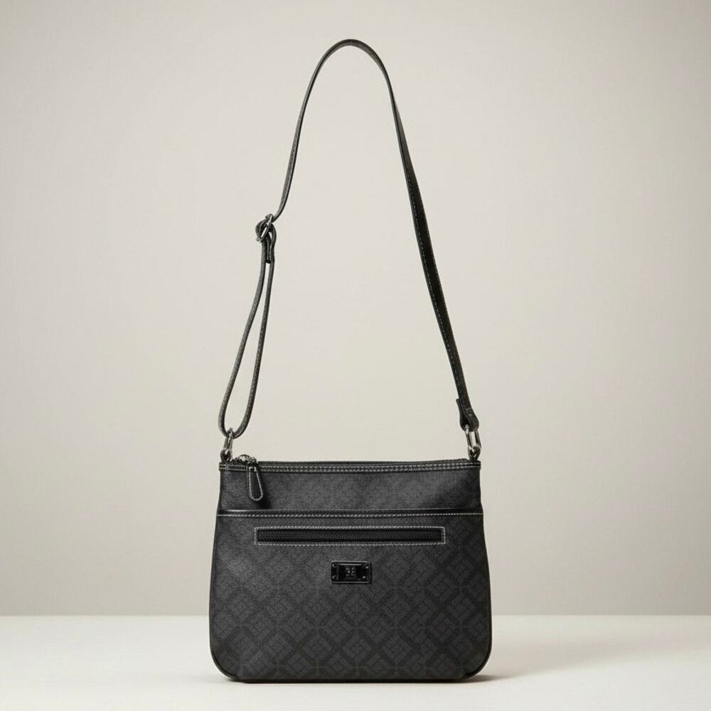 George Geometric Black & grey Crossbody Purse with multiple storage pockets